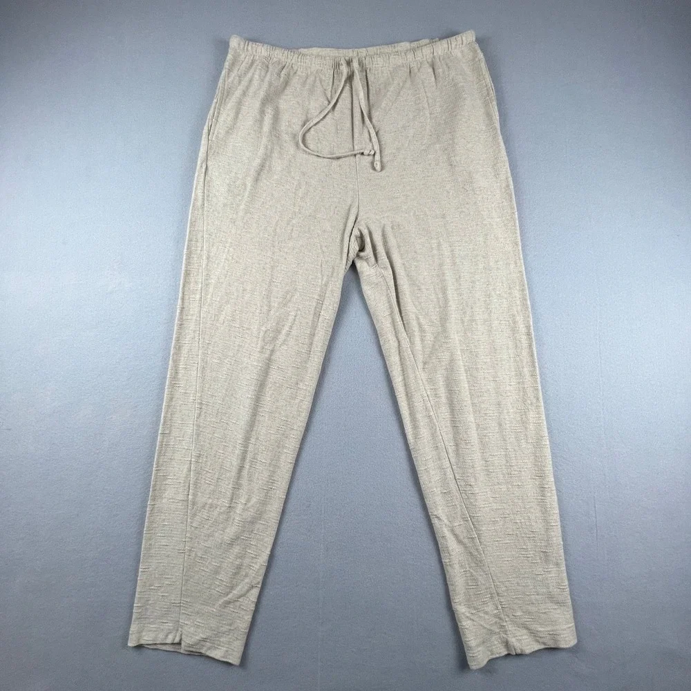 Linen Pants Womens Large Beige Cotton Ramie Drawstring Lounge Casual‎ Summer
